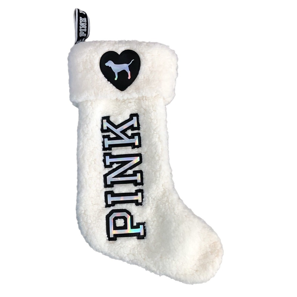 Christmas Victoria's Secret Stocking PINK Holographic‎ Logo White